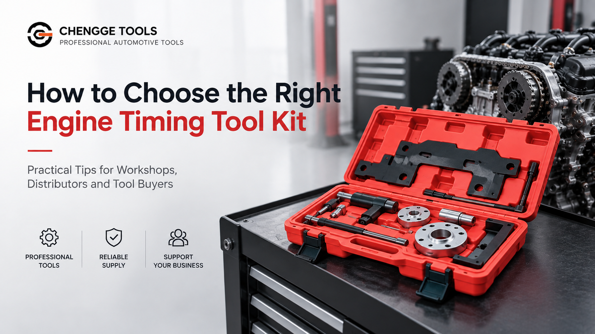 Engine timing tool kit in a professional automotive workshop for the CHENGGE TOOLS engine timing tool selection guide