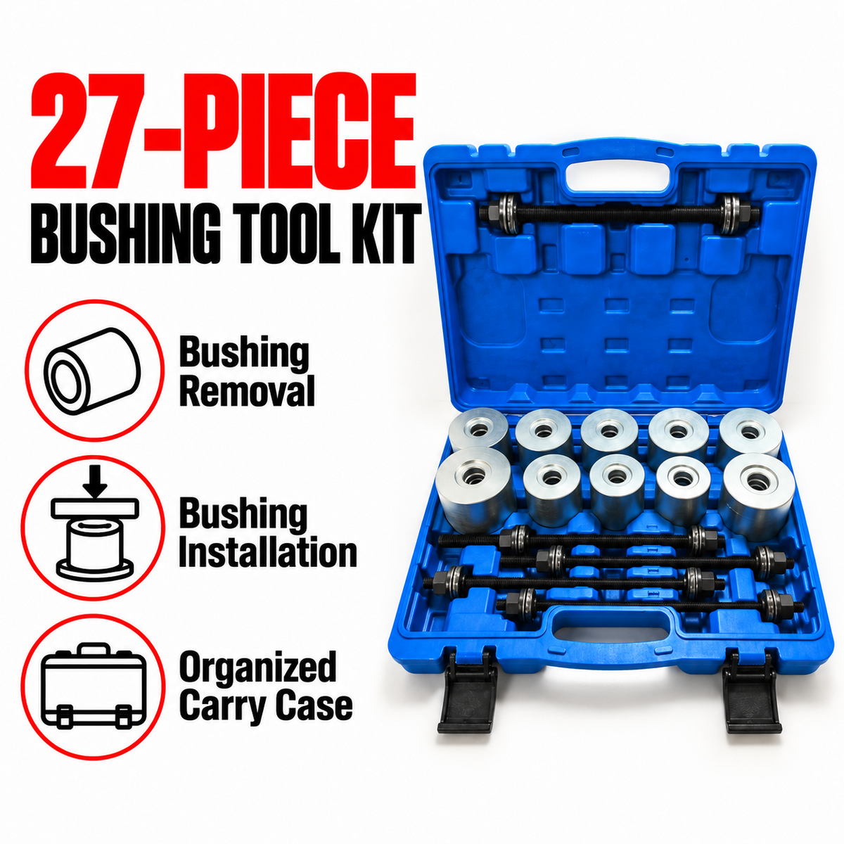 27-piece bushing kit for removal and installation in professional workshops