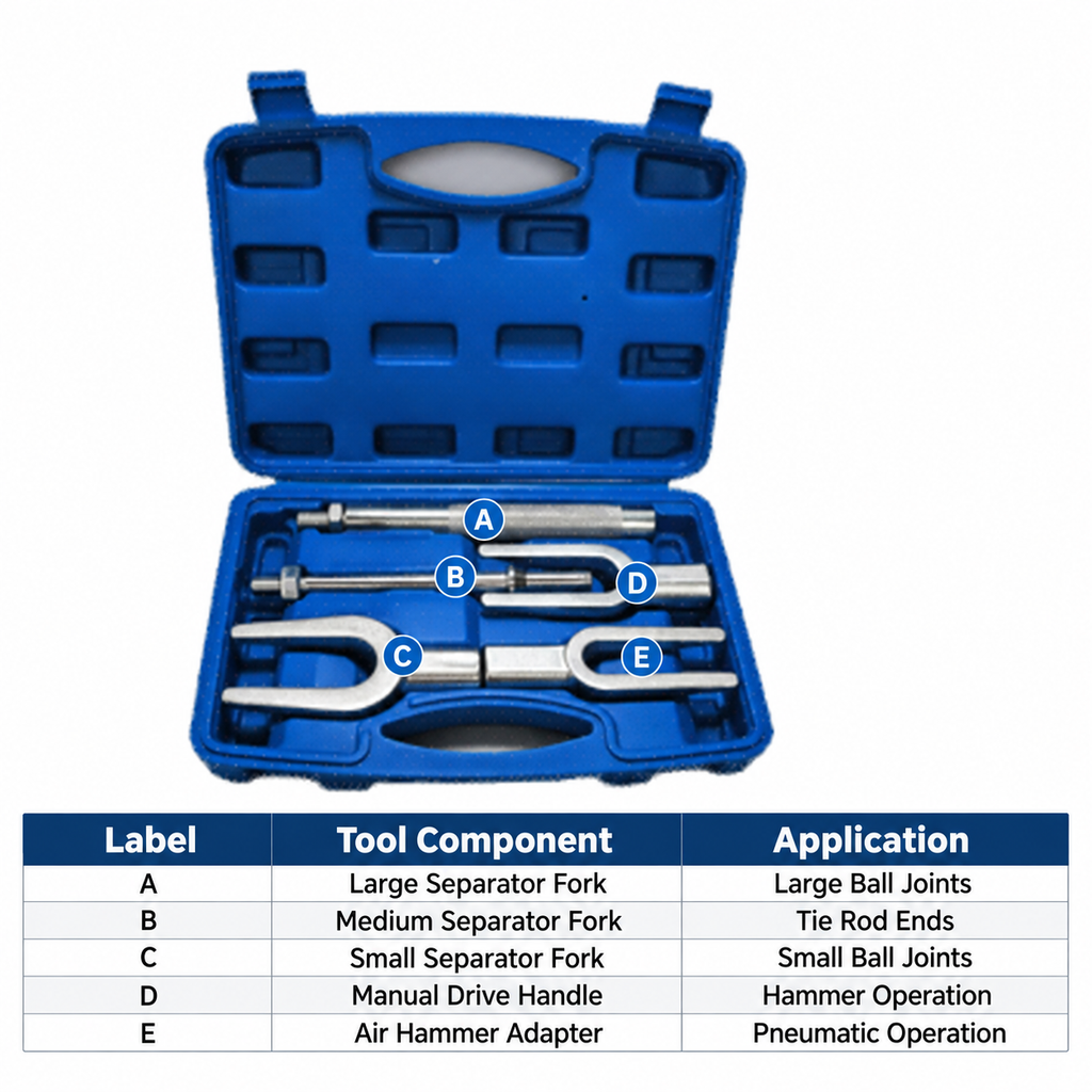 5-Piece Ball Joint Separator Tool Set Contents
