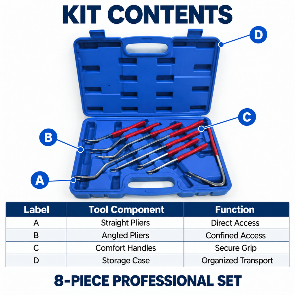 8-Piece Snap Ring Pliers Set Kit Contents