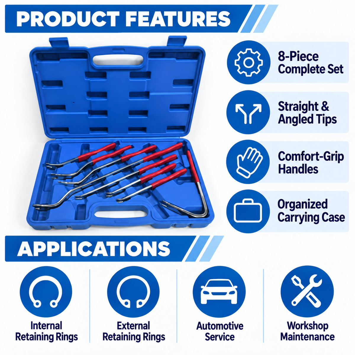 8-Piece Snap Ring Pliers Set Features and Applications