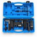 Engine timing and balance shaft tool kit for BMW N20 and N26 engines in an open blue carrying case