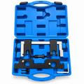 Engine timing tool kit for BMW N20 and N26 with fixtures and accessories in an open blue carrying case.