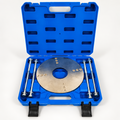 EV motor service tool kit with circular plate, four rods and blue storage case