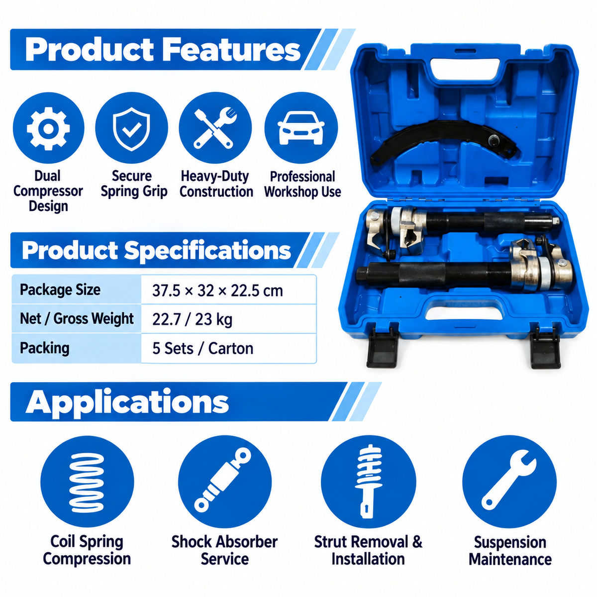 Shock Absorber Spring Compressor Tool Kit Features